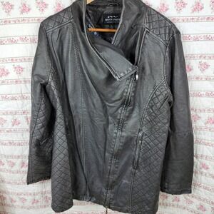 Montanaco Faux Leather Quilted Moto Jacket XL Asymmetrical Zip Black